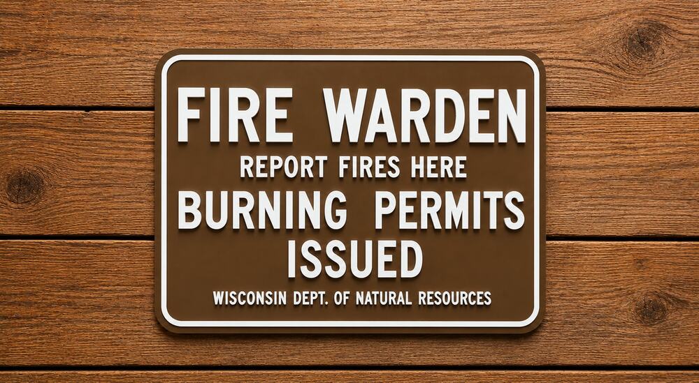 Wisconsin DNR Fire Warden Sign Report Fires Here Burning Permit Issued